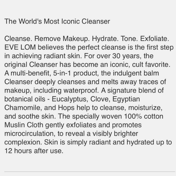 Sephora Skincare Eve Lom Iconic Balm Cleanser And Muslim Cloth Poshmark